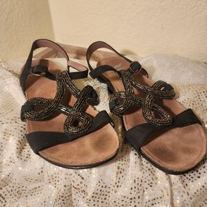 Dansko Reeta Sandal Bead Embellished Black Milled Nubuck Leather Size 37